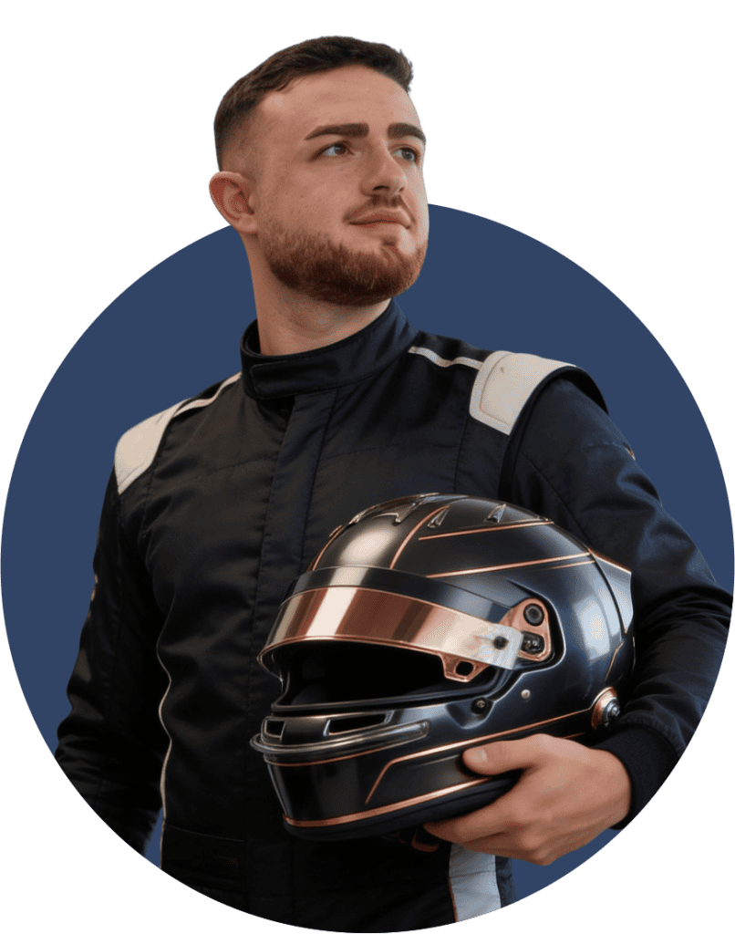 Ein Bild von Ardian Bajrami in F1 Anzug